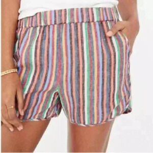 Madewell Pull On Shorts In Rainbow Stripe Linen Blend S